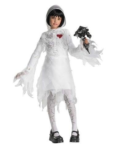 Child Girls White Skeleton Bride Halloween Costume Fancy Dress Up