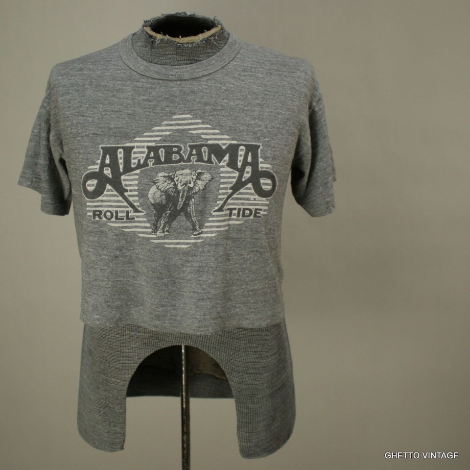 Vtg 80s ALABAMA ROLL TIDE Heather Grey Half Crop t shirt MEDIUM