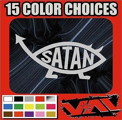 Satan Fish Devil vinyl sticker Darwin Jesus evolution truck novelty 