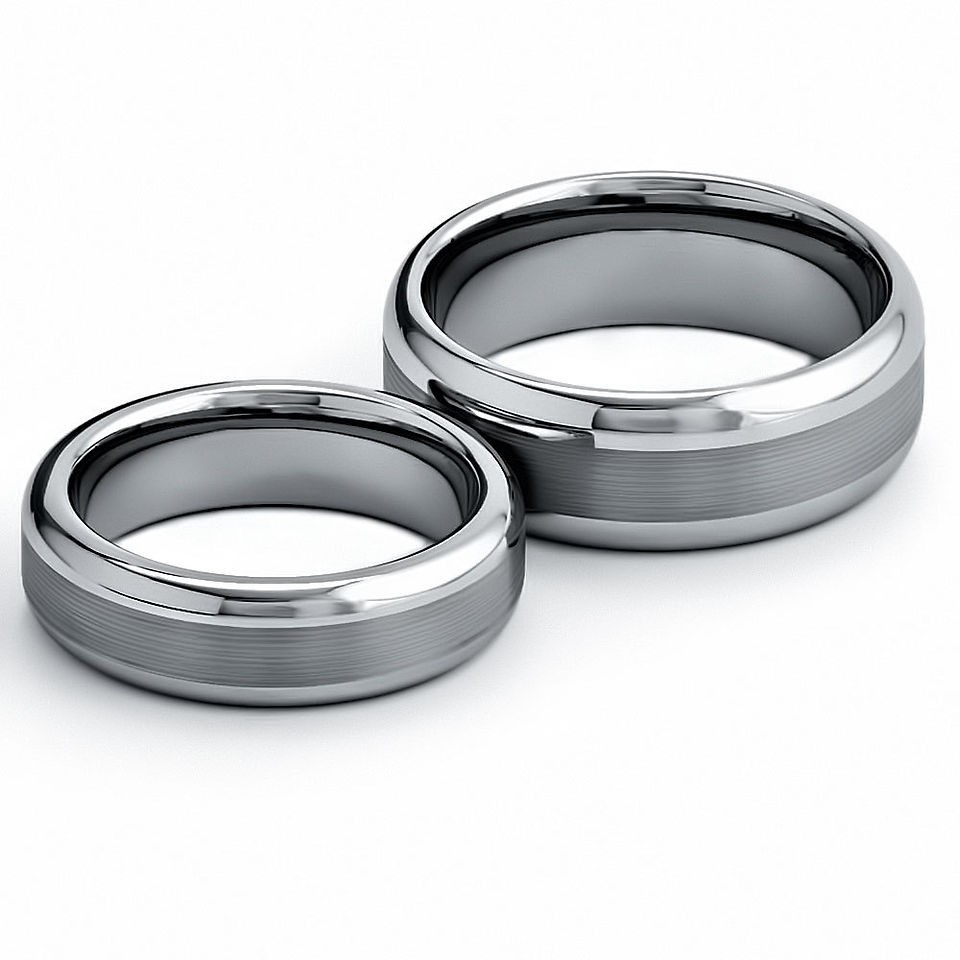   Carbide Ring Brushed Top Mirror Polish Edge His/Hers Wedding Ring Set