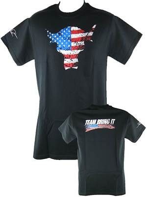 The Rock Team Bring It USA Red White Blue Bull T shirt