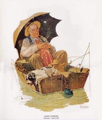 Norman Rockwell Grandpa Asleep Boat Print GONE FISHING on PopScreen