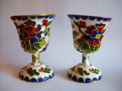 Pair of Antique Russian Cloisonne Egg Holders/Liqueur Shots, early 