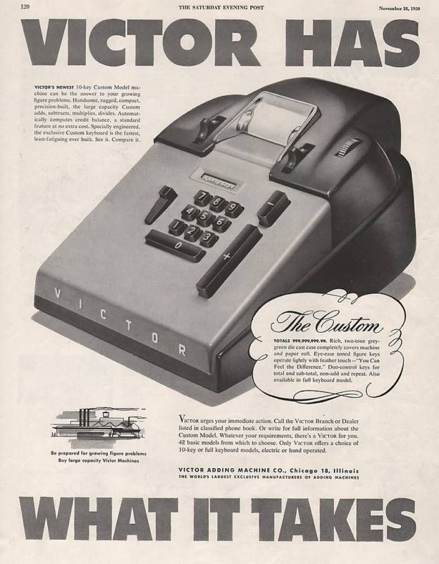 1950 VINTAGE VICTOR ADDING MACHINES CUSTOM PRINT AD