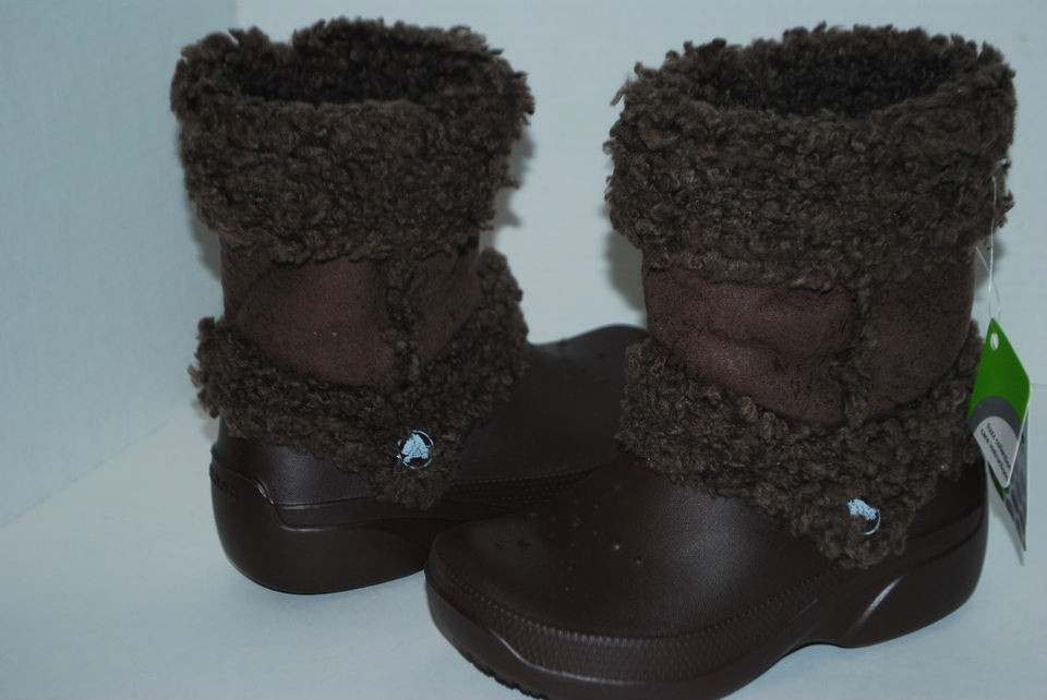 NEW NWT CROCS NADIA CHOCOLATE brown 6/7 tdlr or 12/13 kids faux fur 