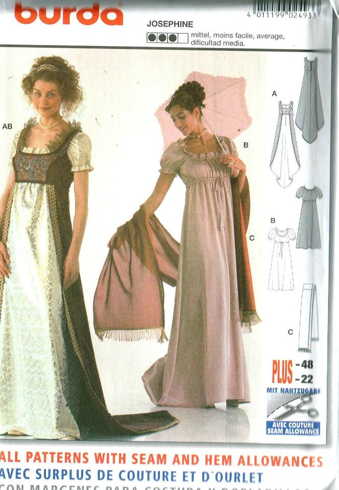 BURDA 2493 SEWING PATTERN OOP NEW JOSEPHINE RENAISSANCE COSTUME SZ 