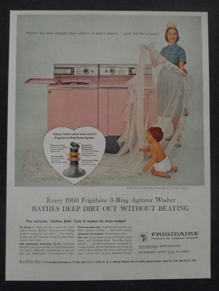 VINTAGE 1960 ADVERT Frigidaire Agitator Washing Machine