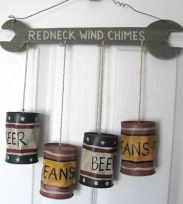 New Lg Redneck Windchimes Wind Chimes Beer Beans Cans #899