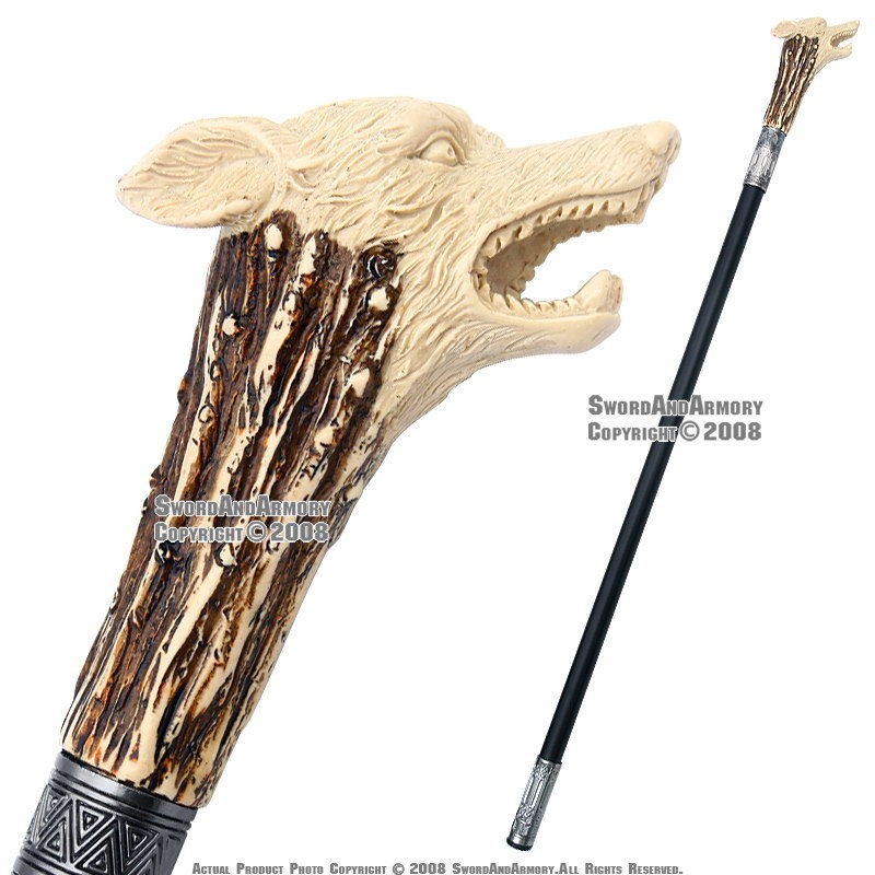 34 Wolf Handle Steel Walking Stick Gentlemans Cane