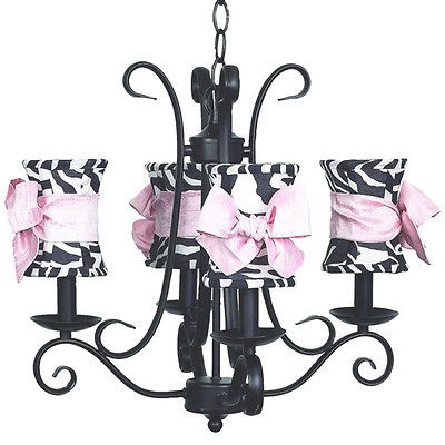 Kids Room Black Chandelier Light Fixture Nursery Lighting Zebra Pink 