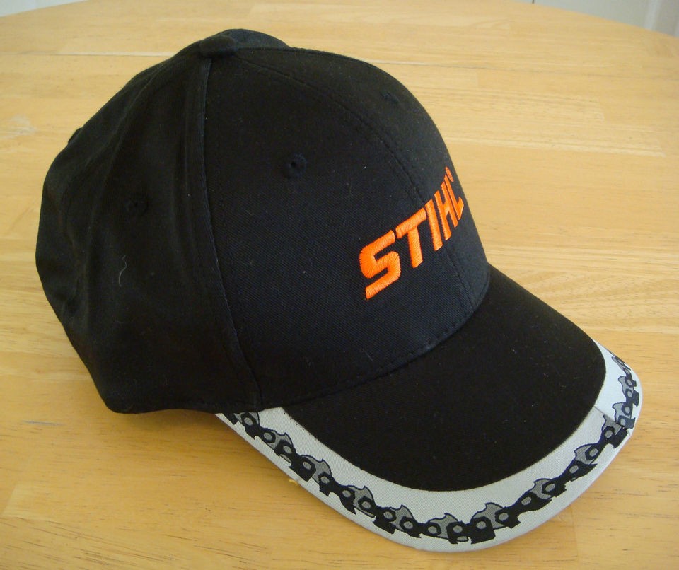 Stihl Chainsaw Bill Cap in Black and Silver Hat w/ Chainsaw Effect 