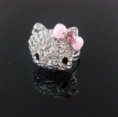 Cute Rhinestone Hellokitty Face Bling Ring CRYSTAL RING Adjustable Hot