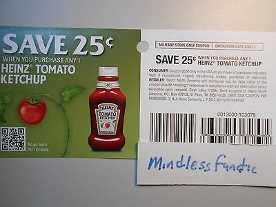 11) $.25 Any One Size HEINZ KETCHUP Coupons x4/30/13 W1