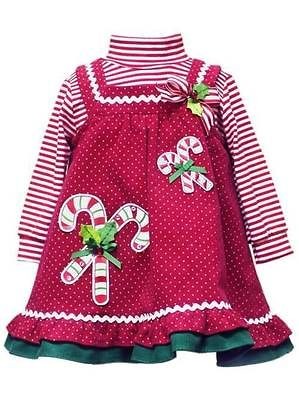 Rare Editions Christmas Red Dot Candy Cane Dress sz 12M, 18M 24M NWT