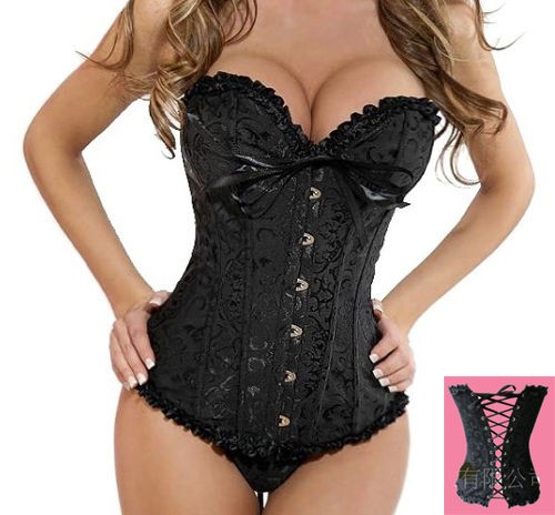 black boned Lace up Corset Bustier/G string SIZE S M L XL 2XL 3XL 4XL 