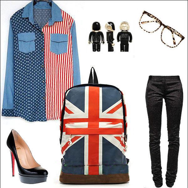 Canvas Olympic Games UK Flag Union Jack Style Backpack Bag Women Boy 