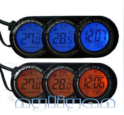 Car In/Out Thermometer two color Backlight Display 12V Alarm Calendar 