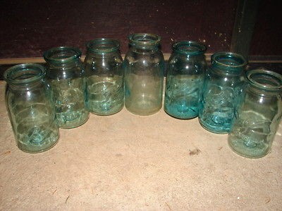   QUART SIZE VINTAGE/ANTIQU​E BLUE GREEN BALL STANDARD WAX SEALER JARS