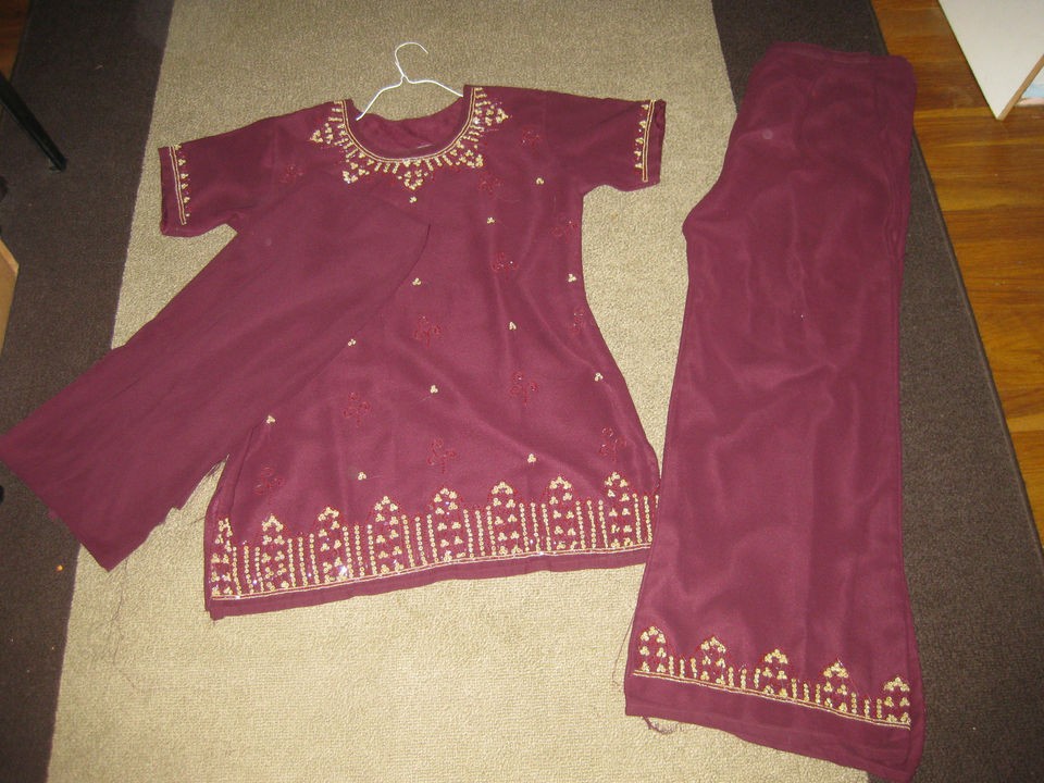   Sale Maroon Burgundy Beaded Salwar Kameez India Pakistan Bollywood