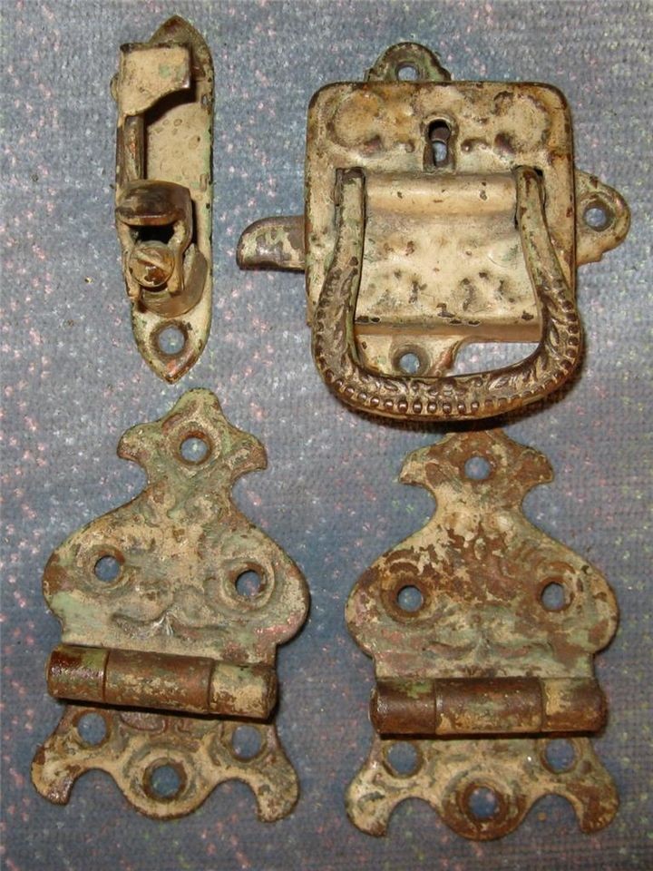 Original Antique Wooden Ice Box Hardware Ornate