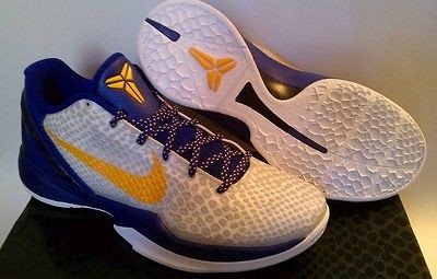 NIKE ZOOM KOBE VI 6 SZ 12 LOS ANGELES LAKERS HOME WHITE DEL SOL III IV 