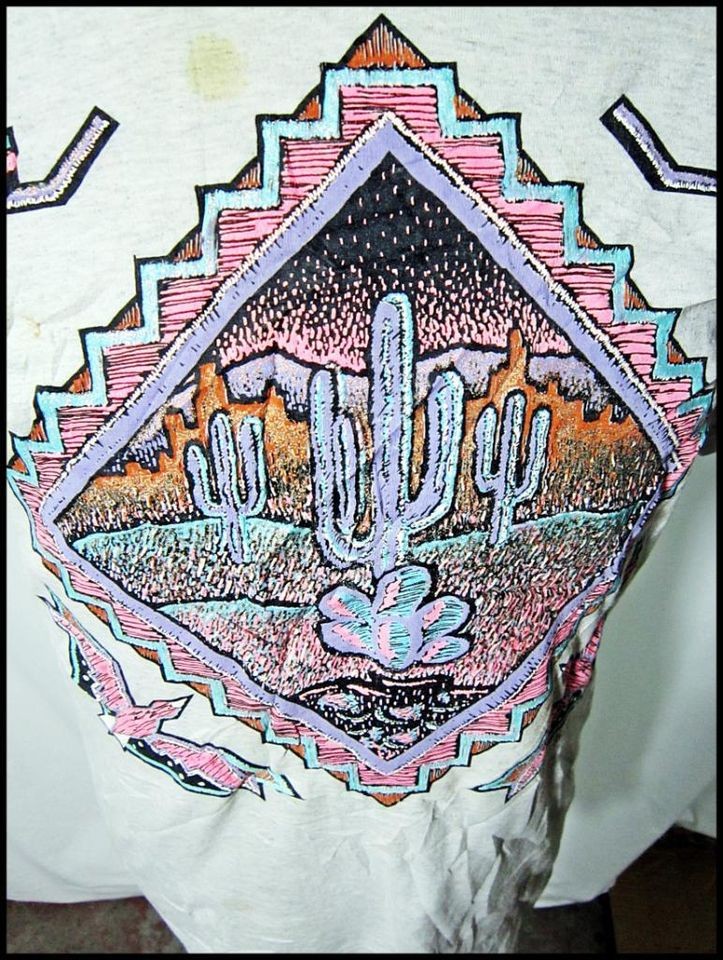 Vintage 1980s One Off Tees PEYOTE CACTUS Pattern Snazzy Nu Age Indie 