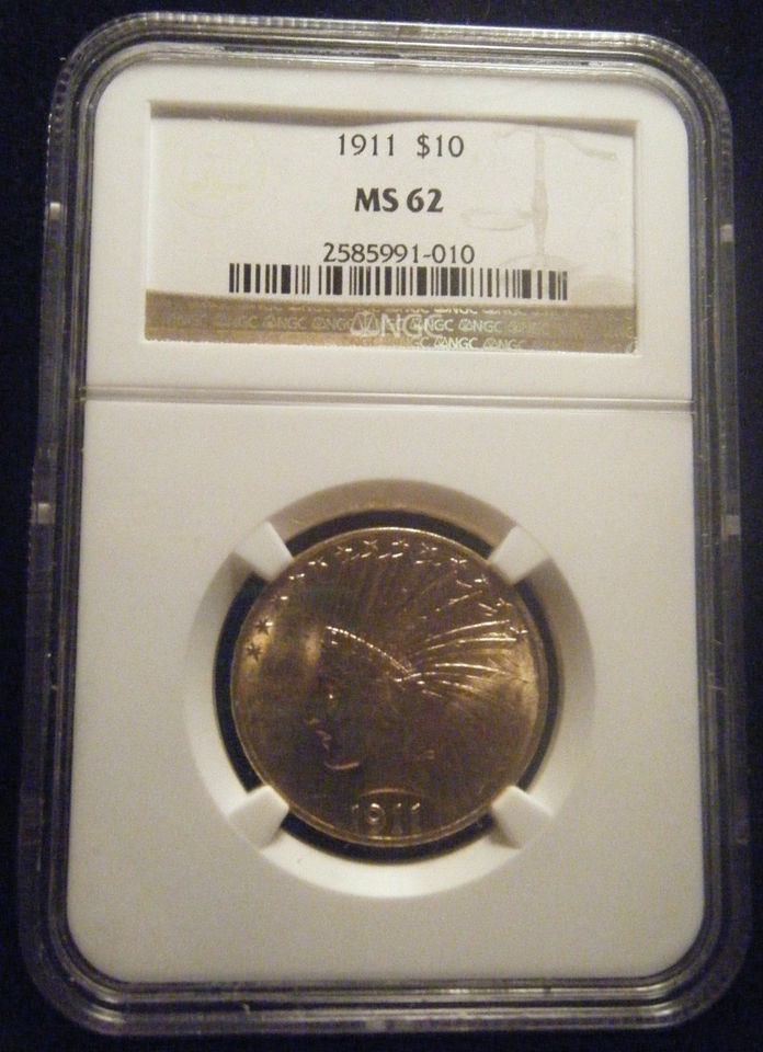 1911 $10 GOLD EAGLE NGC MS 62 KM 130 TEN DOLLARS .900 INDIAN HEAD WOW