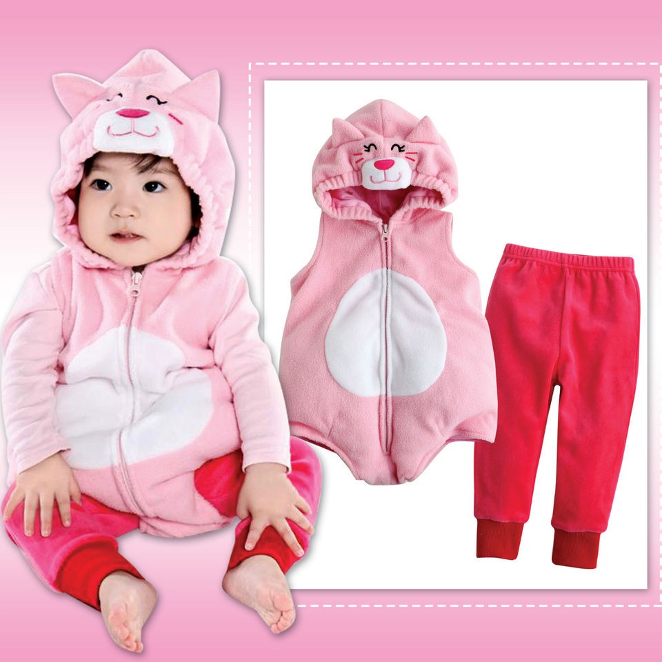 NWT Newborn Baby Girs Fleece Hoodie Outerwear Outfits Sets  Pink 