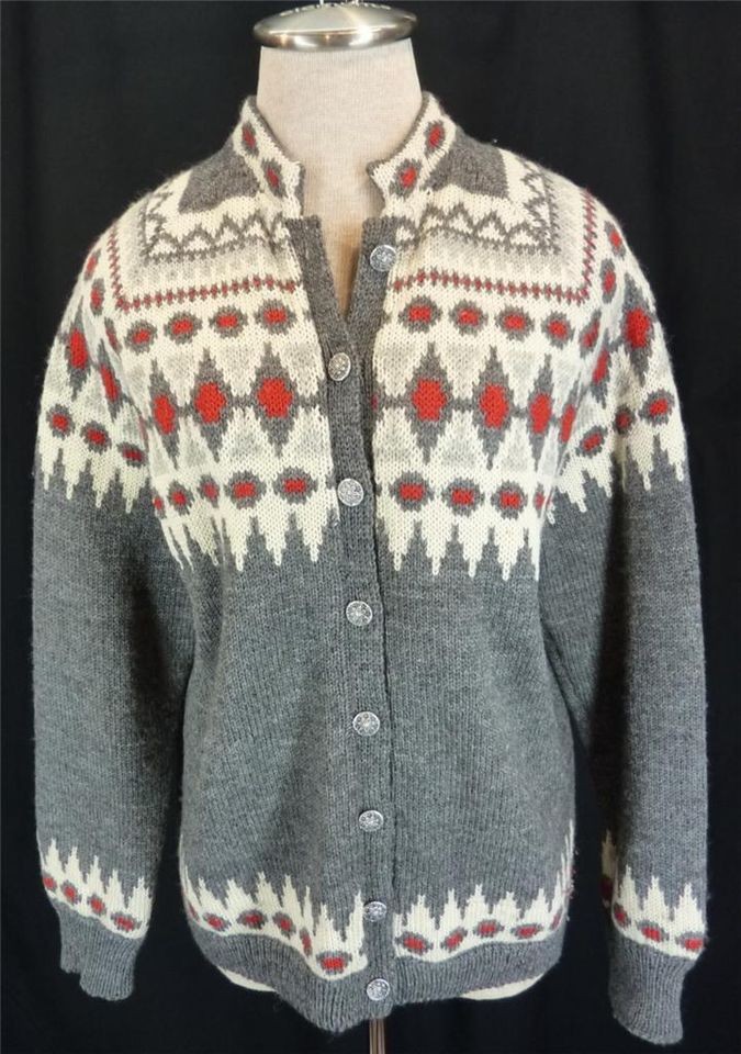 Vintage Norwegian NORWAY Cardigan Wool Ski Sweater Wms 42 M L