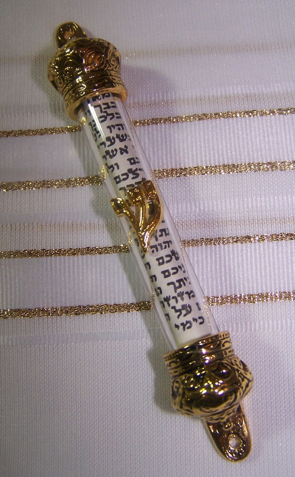 Jewish Gold Royal Crown Clear Cylinder Mezuzah