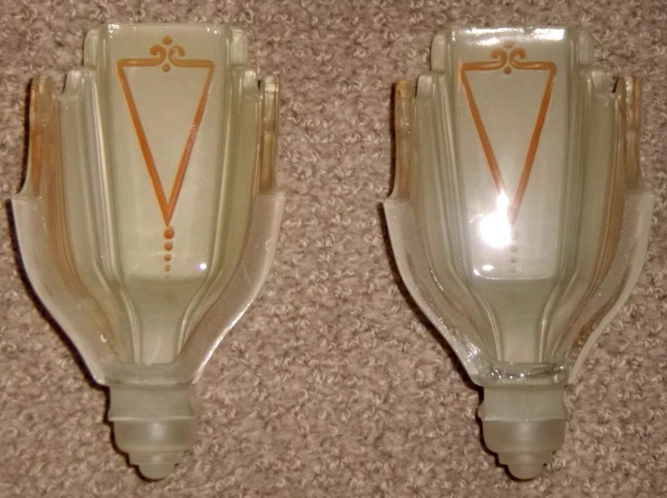   1920s 1930s Art Deco Replacement Wall Sconce Slip Shades Pair