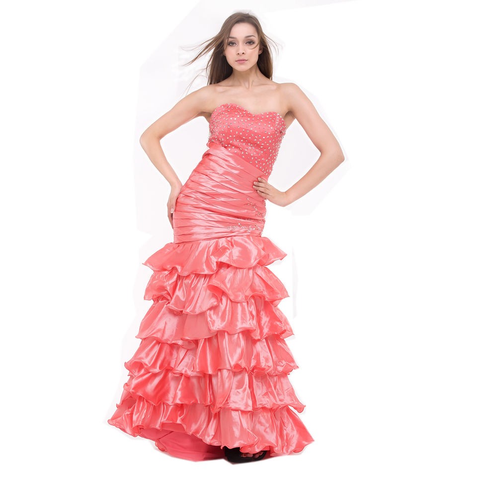   Mermaid Ruched Long Tail Prom Gown Evening Wedding Dress Plus Size