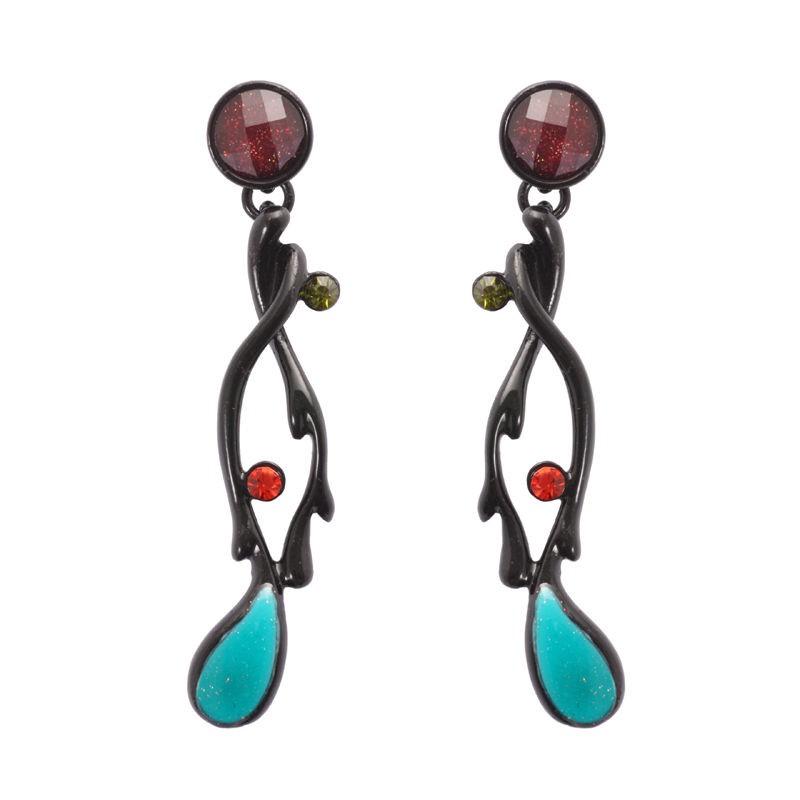   Black Turquoise Red Green Claret Dangly Costume Jewellery Earrings