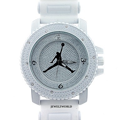 ICED OUT WHITE JORDAN AIR JUMPMAN LOGO SILICONE WATCH