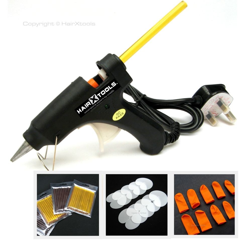 20W Glue Gun + 12 Keratin Hair Glue Sticks + 4 Finger Protector + 4 