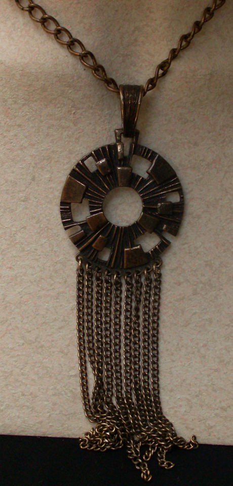   Sarah Coventry Bronze Futuristic Costume Pendant w/Multiple Chains