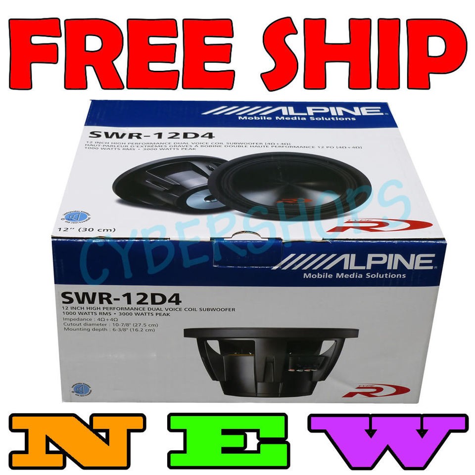 NEW ALPINE SWR 12D4 12 TYPE R DUAL 4 OHM CAR AUTO SUBWOOFER 3000W SUB 