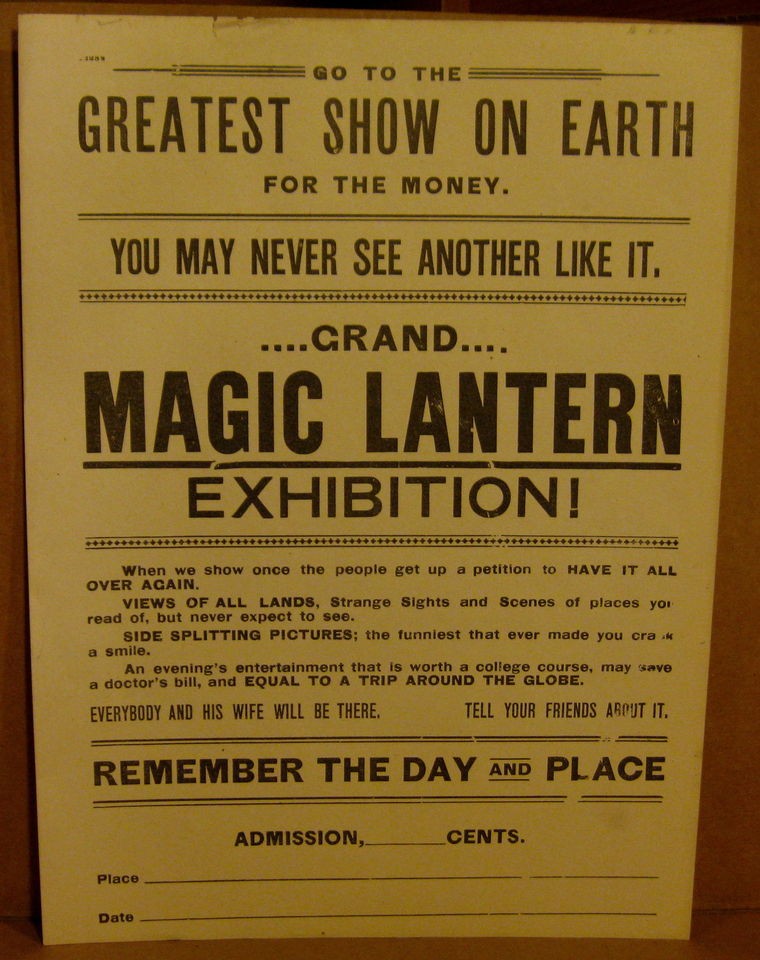 ANTIQUE ORIGINAL GRAND MAGIC LANTERN EXHIBITION SHOW FLYER 