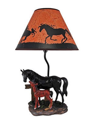 Black Mare and Foal Horse Table Lamp w/ Shade