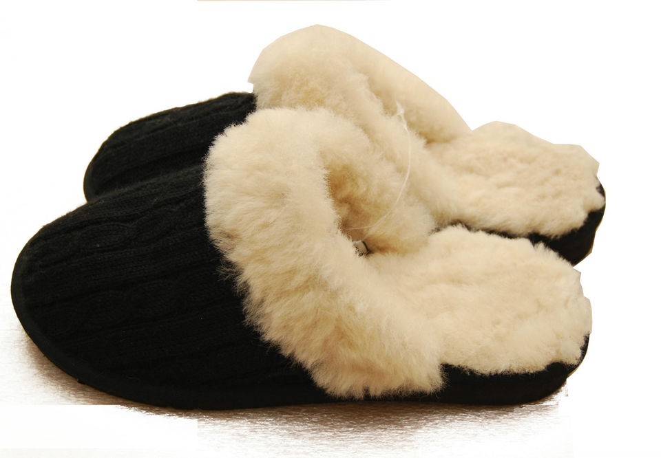 NEW BLACK KIRKLAND SIGNATURE COZY KNIT SHEARLING SLIPPERS AUSTRALIAN 