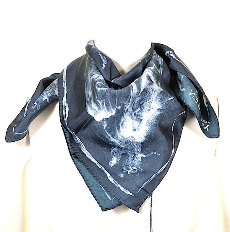 ALEXANDER McQUEEN CRASHED MOTH BLACK TWILL SILK SCARF FOULARD BNWT 