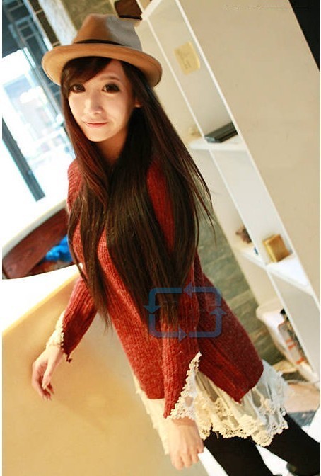 New Slim Vintage Lace Hem Sweater Stitching off Knitting Wool Dress