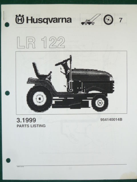 HUSQVARNA LR 122 LAWN TRACTOR MOWER PARTS LIST SERVICE MANUAL