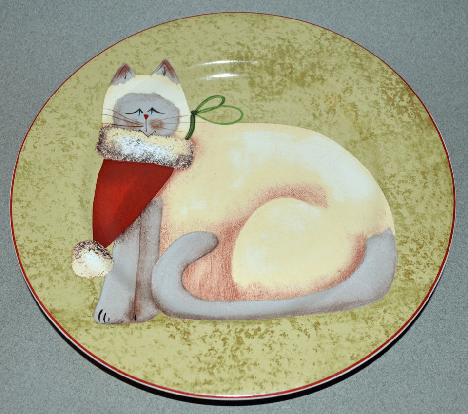 Sakura CHRISTMAS CATS Salad Dessert Plate 8.25 Fiddlestix Siamese 