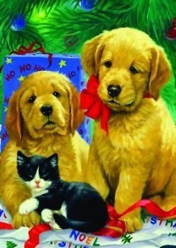 NEW LARGE TOLAND CHRISTMAS HOUSE FLAG GOLDEN RETRIEVER PUPPIES 28 x 40