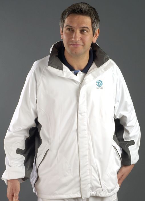 TAYLOR FLEXI DRI WATERPROOF LAWN BOWLS JACKET WHITE/GREY NEW