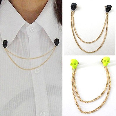   Head Spike Stud Collar Tip Shirt Brooch Necklace Tassel Chain Punk