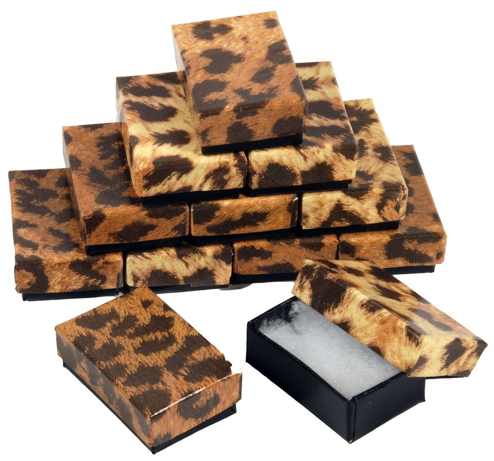 12 Leopard Print Cotton Filled Gift Boxes 1 7/8 x 1 1/4 Jewelry 