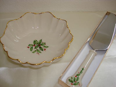 LENOX SCALLOPED CHRISTMAS BOWL + BONUS LENOX DESSERT SERVER