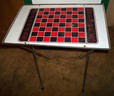 Vintage Checkerboard TV Tray With Folding Legs